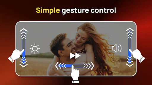 Video player gesture control interface showing volume, brightness, and seek controls for easy playback navigation