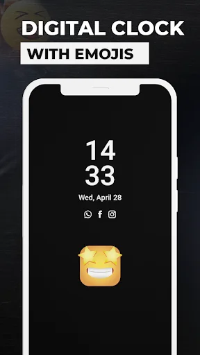 Digital clock with emoji on always on display showing time 14:33 and date on black AMOLED screen