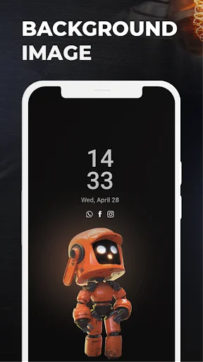 Always on display showing digital clock with custom background image featuring orange robot character