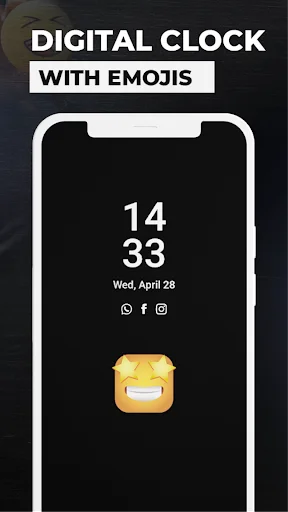 Digital clock with emoji on always on display showing time 14:33 and date on black AMOLED screen