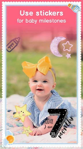 Use stickers for baby milestones - Baby photo decorated with month-age and milestone sticker overlays