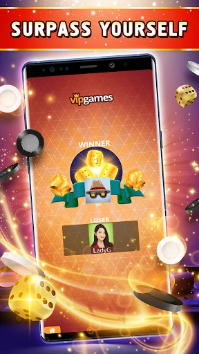 Backgammon victory screen displaying winner trophy and player profile after completing a game