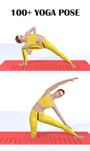 100+ yoga poses feature displaying multiple beginner yoga positions on exercise mat