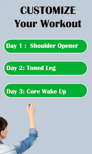 Customize workout screen showing personalized yoga programs for beginner flexibility training