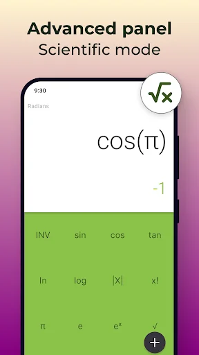 Scientific calculator advanced panel showing trigonometric functions: sin, cos, tan, and logarithmic operations for mathematical calculations