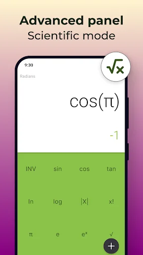 Scientific calculator advanced panel showing trigonometric functions: sin, cos, tan, and logarithmic operations for mathematical calculations