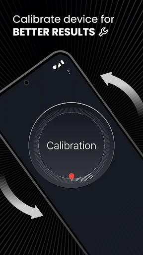 Device calibration screen with rotation arrows to improve compass accuracy and measurement results