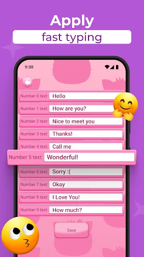 Fast typing demo with numbered text messages using custom pink keyboard theme interface