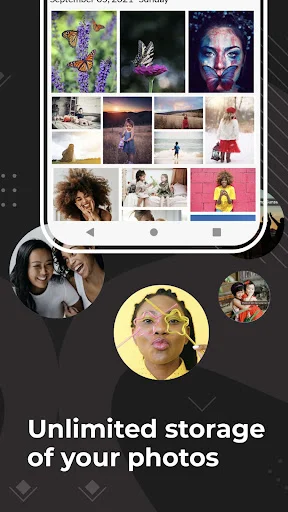 Photo gallery displaying unlimited photo storage for adding memories to diary entries