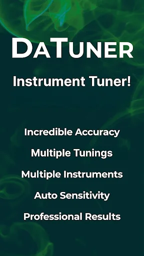 DaTuner chromatic tuner app features: Accuracy, Multiple Tunings, Instruments, Auto Sensitivity