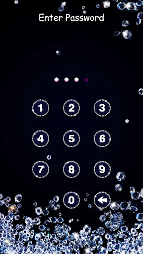 Diamond lock screen password entry with numeric keypad and glittering gemstone decorations on dark background