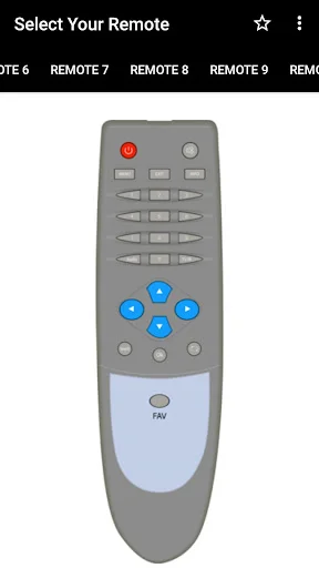 DTH Remote Control app showing remote with blue navigation pad and power button - Remote 8 digital interface