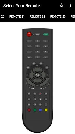 DTH Remote Control app black remote interface with full keypad and OK navigation button - Remote 22 option