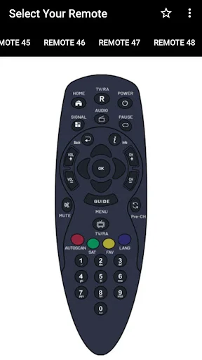 DTH Remote Control app curved remote with GUIDE button and color-coded controls - Remote 47 option