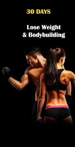 30 Days Lose Weight and Bodybuilding program cover showing male and female fitness models holding dumbbells for weight loss goals