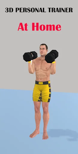 3D Personal Trainer animation showing home dumbbell workout exercises with 3D model demonstrating proper form and technique