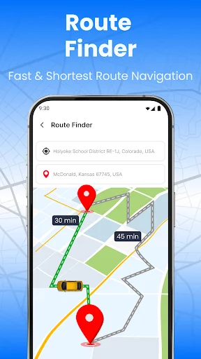 Route finder comparing multiple paths with time estimates for fastest navigation planning