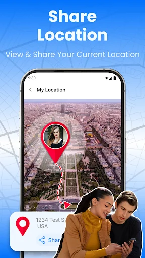 Share your current location in real-time with contacts using satellite map view