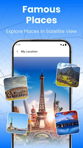Explore famous landmarks and tourist destinations through satellite imagery view