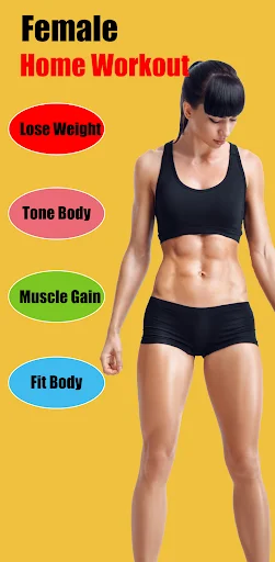 Home workout app main screen showing Lose Weight, Tone Body, Muscle Gain, and Fit Body fitness goal options