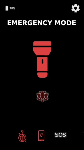 Flashlight torch app emergency mode screen with red LED light icon and SOS function button