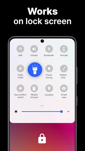 Flashlight accessible from Android lock screen quick settings control panel