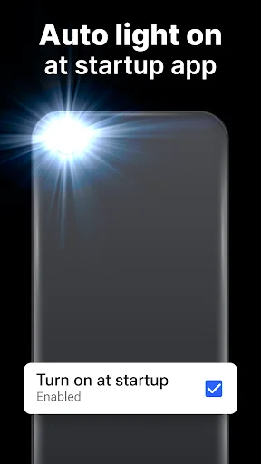 Flashlight app auto-start feature with enabled toggle setting displayed