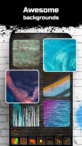 Background selection interface showing colorful textures and patterns for graffiti logo customization