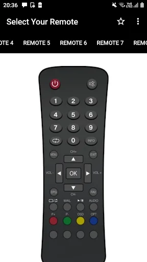 GTPL Remote Control app Remote 6 design with number keys and directional navigation pad