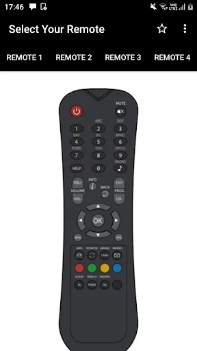 Hathway Remote Control app displaying Remote 2 layout with directional controls and number pad for TV box control