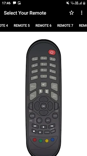 Hathway Remote Control app Remote 6 layout with curved design, playback controls, and OK navigation button