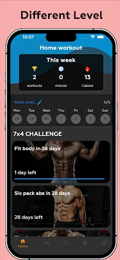 Different Level home workout challenges - 7x4 Challenge and Six pack abs in 28 days fitness training program