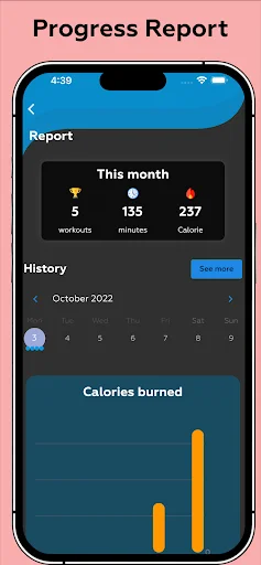 Progress Report monthly fitness stats - Workout tracking, minutes exercised, calorie burns, and performance analysis