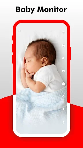 Baby Monitor feature displays peaceful sleeping infant for remote video monitoring and supervision using smartphone CCTV
