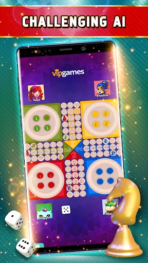 Ludo game challenging AI opponents on digital board with red, blue, green, yellow player zones and pieces