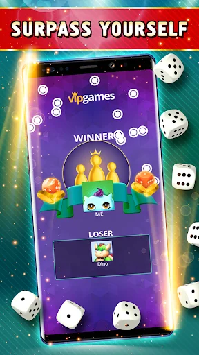 Ludo game winner results screen displaying trophy, winner and loser players after completing match