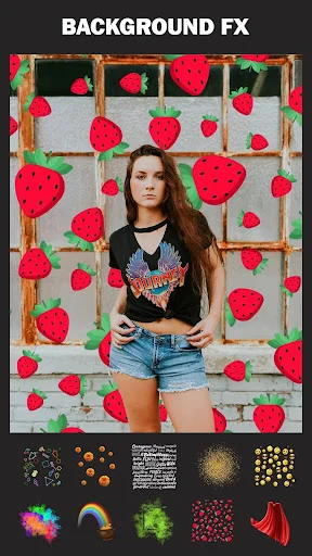 Background pattern editor with strawberry graphics overlay and effect library