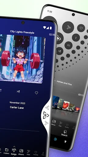 Music 7 Pro player interface showing City Lights Freestyle song with album art, playback controls, and music library navigation