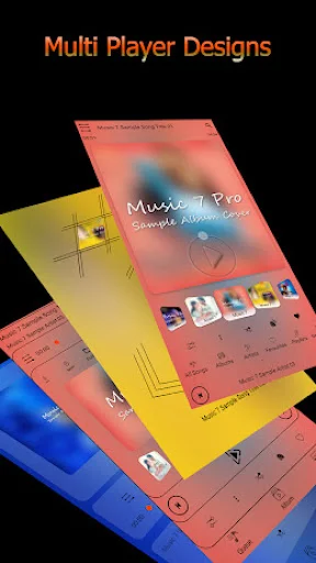 Music 7 Pro player featuring multiple customizable design themes with vibrant color variations for personalized audio experience