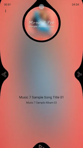 Music 7 Pro circular music player design theme with album artwork, playback controls, and song information on coral gradient
