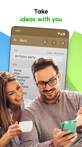 Birthday party note with embedded photo showing multimedia note-taking capability in Notes app