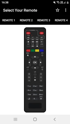 Nxt Digital Remote Controller app interface with remote option 3 featuring directional controls and numeric buttons