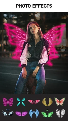 Photo effects gallery with pink butterfly wing overlay and wing design collection