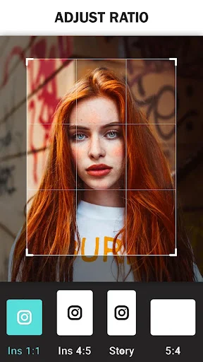 Adjust ratio tool with Instagram, Story, and custom aspect ratio options