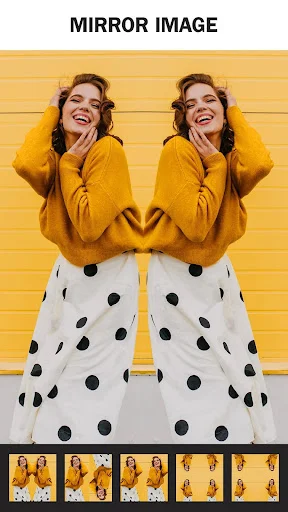 Mirror image effect creating symmetrical duplicate photo with multiple mirror layout options