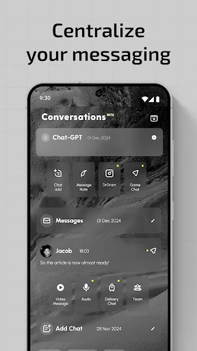 Centralized messaging screen displaying conversations, Chat-GPT integration, and unified message management interface
