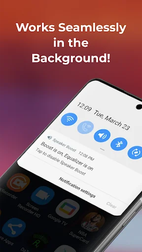 Background notification showing Sound Booster app running seamlessly while using other phone features