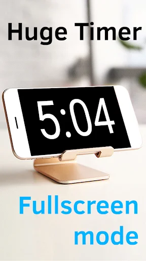 Huge Timer fullscreen mode showing 5:04 time display in clean minimalist black and white interface