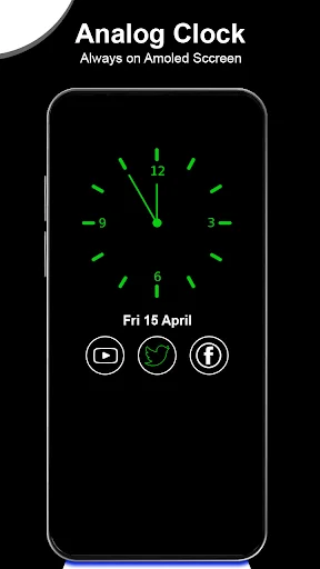Analog clock face with green hands and numerals displaying time on AMOLED always on screen personalization
