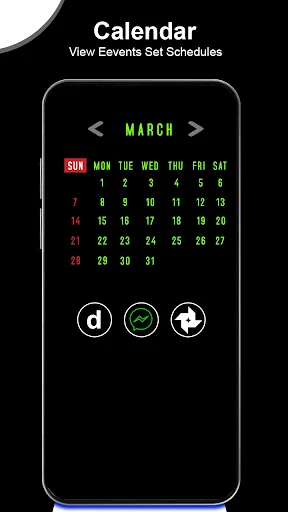 Calendar month view showing March dates for event scheduling and management on AMOLED always on display